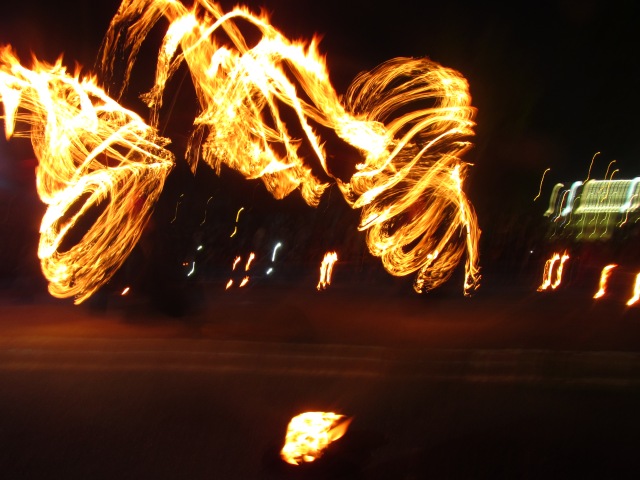 Masquerade, fire dancers